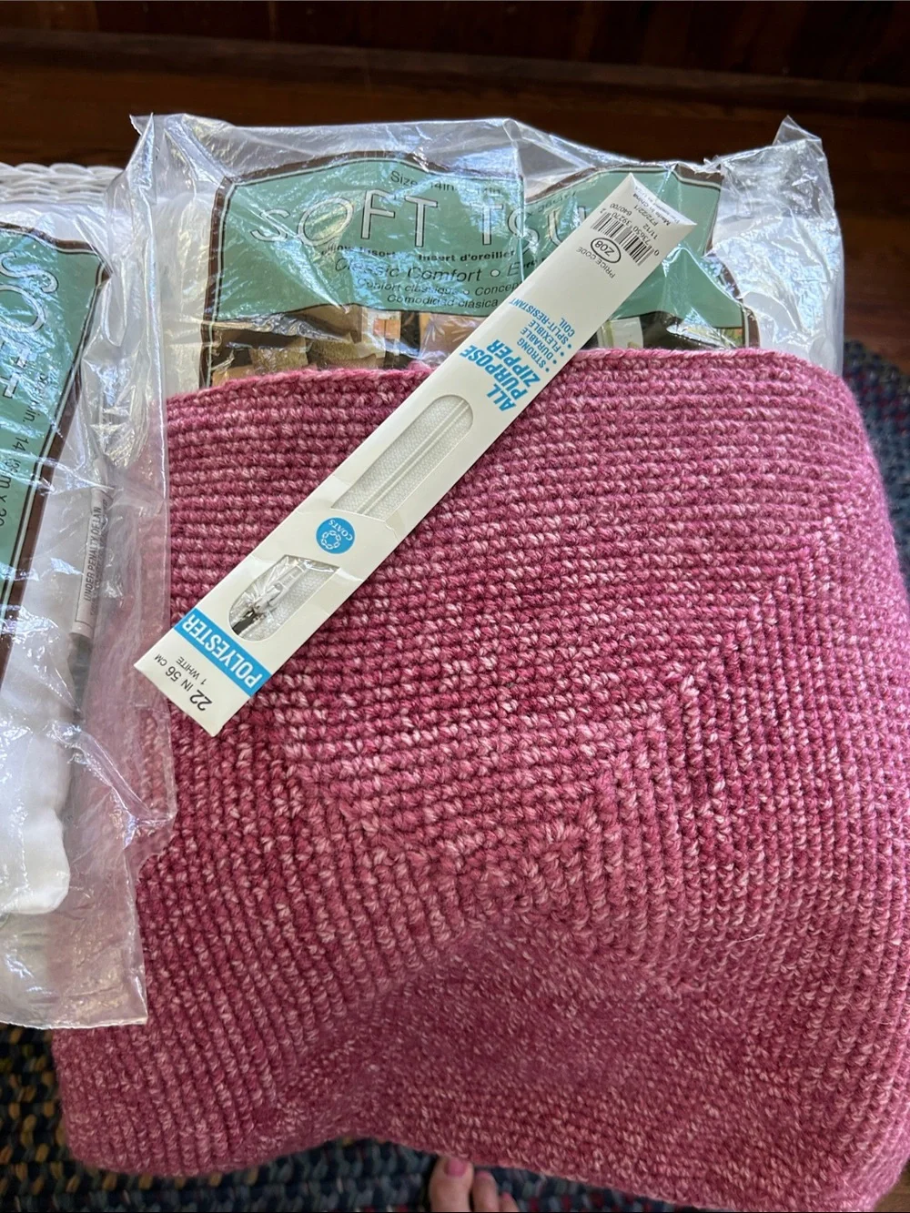 2 Hand Crafted Rose Pink Crochet Accent Pillow Cover Unfinished